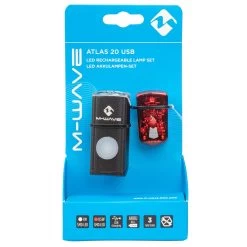 Set D'éclairages Vélo Avant Et Arrière à LED Rechargeables USB Atlas 20 M-Wave -Vélo Soldes feu arriere velo m wave atlas 20 packaging